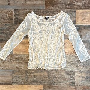 Express Ivory Lace Long Sleeve Sheer Blouse